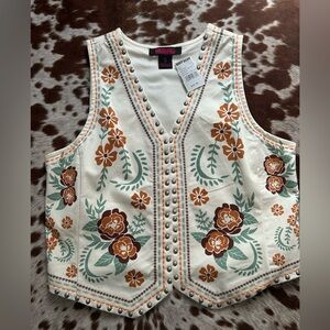 Embroidered Floral Studded Vest - rock ‘n’ roll denim size small BNWT